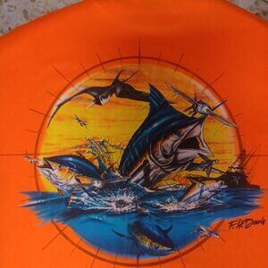 F. H. Davis Men's Long Sleeve Tee Fishing Theme L Orange NWOT